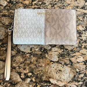 Michael Kors Two-Tone Wristlet in Cream and Tan